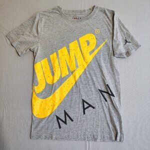 Air Jordan Jump Man T-shirt boys size L grey with yellow graphic design